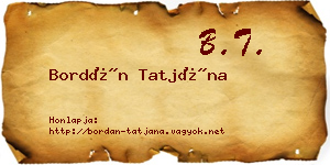 Bordán Tatjána névjegykártya